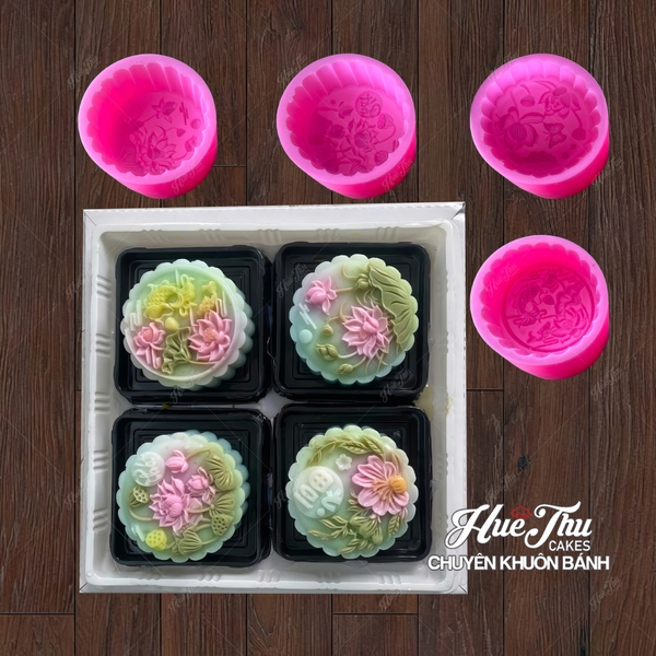 Combo 4 khuôn silicon Hoa Cúc Hoa Sen TT 13141516 A117 làm bánh rau câu 3D 4D nhấn xôi, fondant, socola, nến hanmade