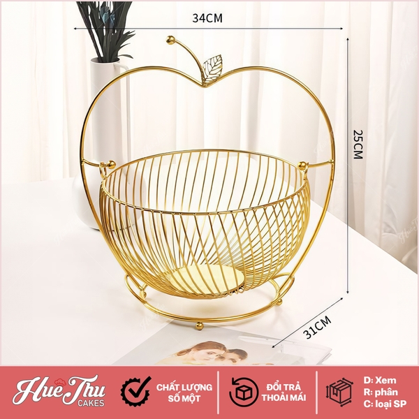 Giỏ inox mạ vàng quả Táo 34cm đựng trái cây - trang trí bàn tiệc mâm cúng hiện đại phong cách Luxury