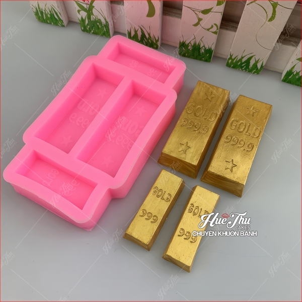 Khuôn silicon Thỏi Vàng Nhỏ (vỉ 4 thỏi) làm bánh rau câu 3D 4D nhấn xôi, fondant, socola, nến hanmade