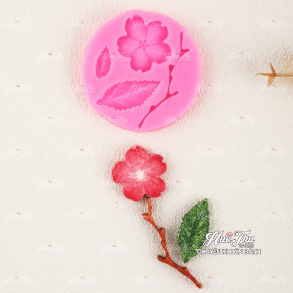 Khuôn silicon Hoa Lá Cành Đào (vỉ 4 chi tiết) làm bánh rau câu 3D 4D nhấn xôi, fondant, socola, nến hanmade