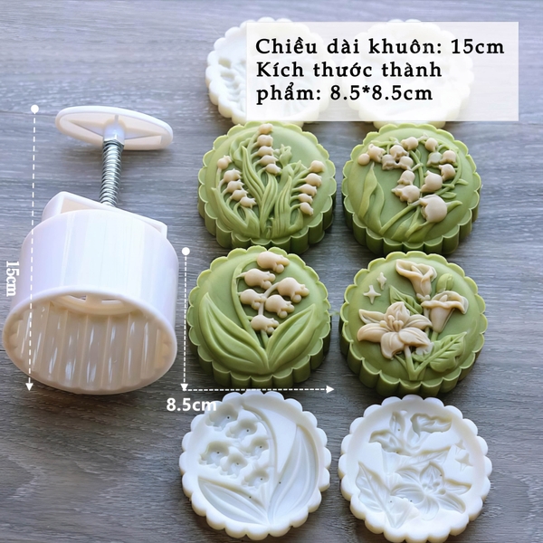 Khuôn lò xo Hoa Linh Lan 150/200g (4 mặt) - khuôn làm bánh trung thu, bánh dứa, bánh cốm xu xê, nhấn xôi hoa đậu