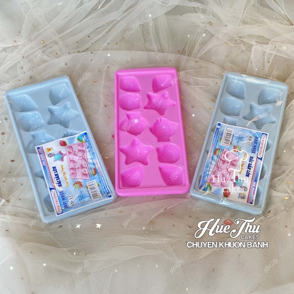 Khuôn rau câu, khay đá Tôm Ốc Sò (12 viên) làm bánh rau câu 3D 4D nhấn xôi, fondant, socola, nến hanmade