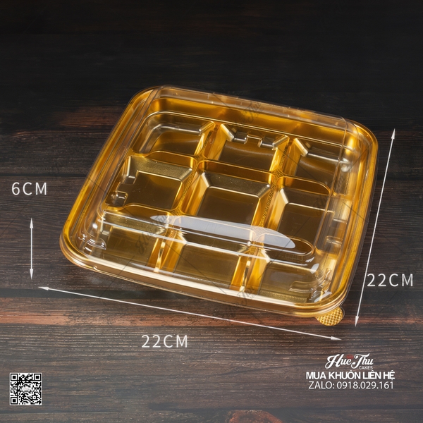 Hộp nhựa vuông 9 ô 22x22cm (10 hộp) đựng bánh Mochi, Trung Thu, rau câu