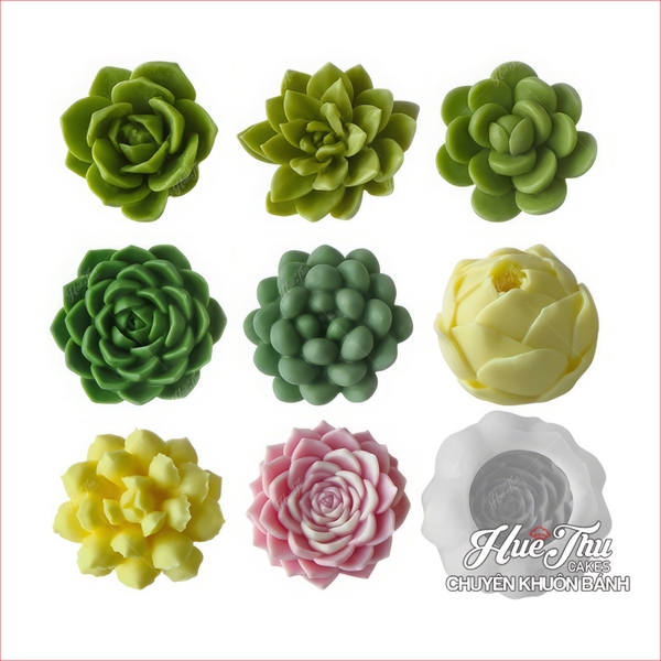 Bộ 7 khuôn silicon Xương Rồng Sen Đá 107 làm bánh rau câu 3D 4D nhấn xôi, fondant, socola, nến hanmade