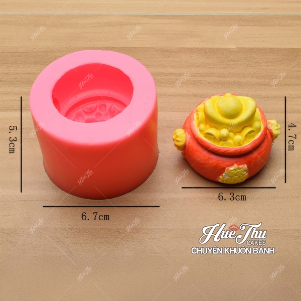 Khuôn silicon Hũ Vàng nhỏ (có thỏi vàng) làm bánh rau câu 3D 4D nhấn xôi, fondant, socola, nến hanmade