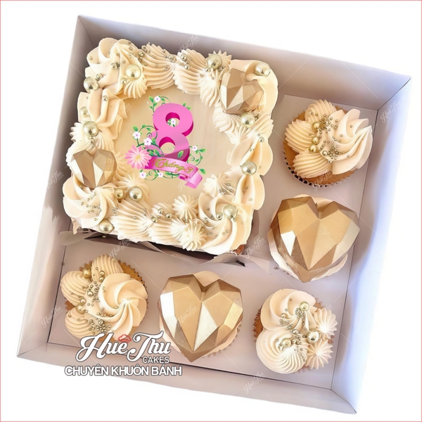 Hộp đựng bánh Cupcake 5 Lỗ (mẫu mới) kích thước 26x26x12cm (nắp giấy, kèm đế ở khay to)