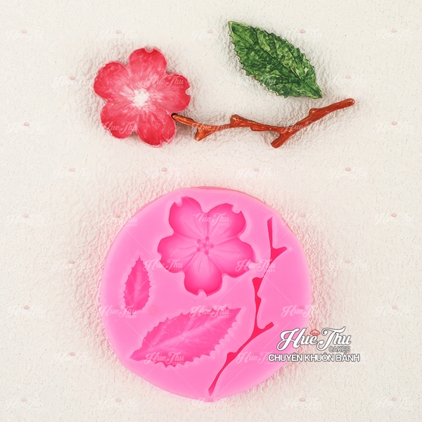 Khuôn silicon Hoa Lá Cành Đào (vỉ 4 chi tiết) làm bánh rau câu 3D 4D nhấn xôi, fondant, socola, nến hanmade