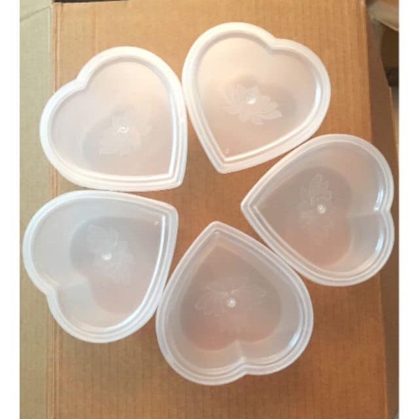 Hộp flan hình trái tim (50 hộp) hũ nhựa hấp bánh flan, da lợn, đựng tàu hủ singapore, panna cotta, rau câu ly