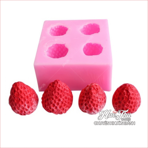 Khuôn silicon quả Dâu Tây làm bánh rau câu 3D 4D nhấn xôi, fondant, socola, nến hanmade