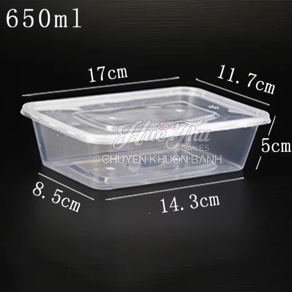Hộp nhựa chữ nhật trong (10 cái) có nắp đựng thực phẩm, rau câu