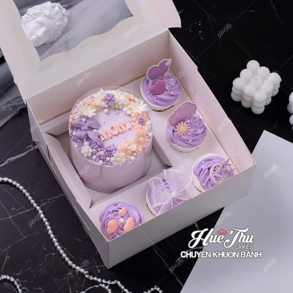 Hộp đựng bánh Cupcake 5 Lỗ (mẫu mới) kích thước 26x26x12cm (nắp giấy, kèm đế ở khay to)