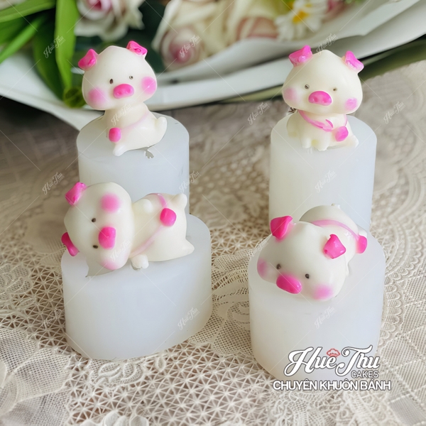 Khuôn silicon Con Heo 6.8cm A105 (bộ 4 khuôn) làm bánh rau câu 3D 4D nhấn xôi, fondant, socola, nến hanmade