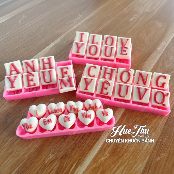 Khuôn silicon Bộ Chữ Tình Yêu I Love You làm bánh rau câu 3D 4D nhấn xôi, fondant, socola, nến hanmade