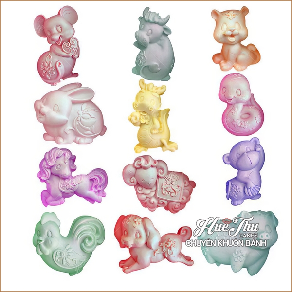Khuôn silicon 12 Con Giáp làm bánh rau câu 3D 4D nhấn xôi, fondant, socola, nến hanmade