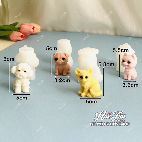 Khuôn silicon Chó Mèo Thú Cưng A148 (nhiều mẫu) làm bánh rau câu 3D 4D nhấn xôi, fondant, socola, nến hanmade