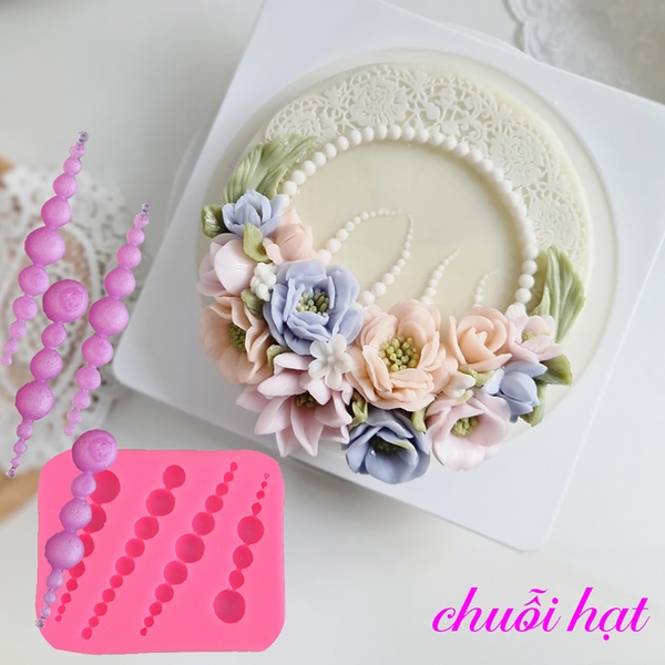 Khuôn silicon Chuỗi Hạt (vỉ 4 chuỗi) làm bánh rau câu 3D 4D nhấn xôi, fondant, socola, nến hanmade