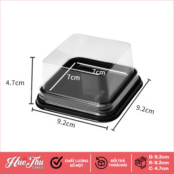 Hộp nhựa nắp trong XY80S 9x9cm (10 hộp) đế đen, đế vàng đựng bánh rau câu, trung thu