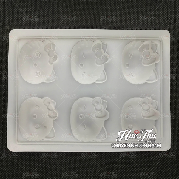 Khuôn nhựa Mèo Hello Kitty (vỉ 6 hình) làm bánh rau câu 3D 4D nhấn xôi, fondant, socola, nến hanmade