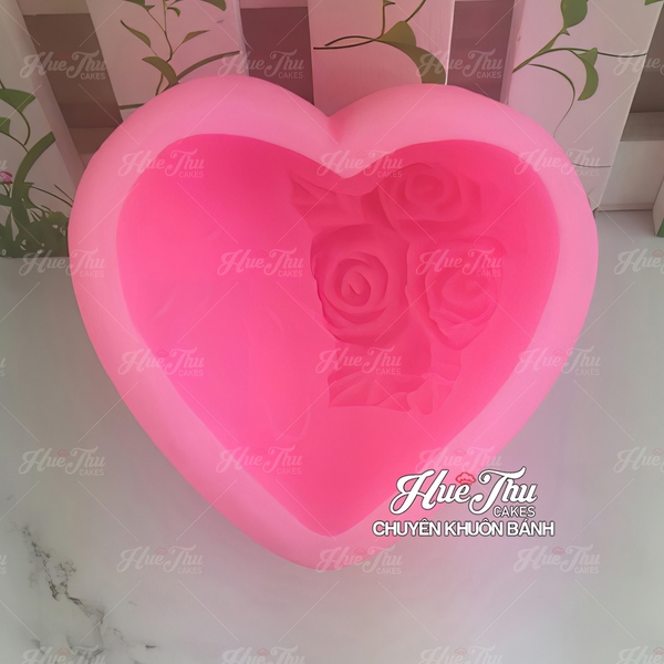 Khuôn silicon Trái Tim (3 bông hồng) làm bánh rau câu 3D 4D nhấn xôi, fondant, socola, nến hanmade