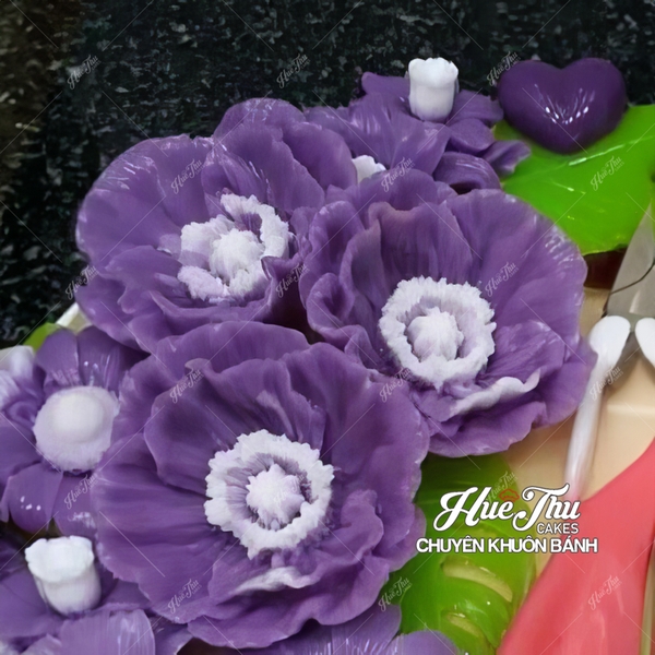 Khuôn silicon hoa Anh Túc 6.5cm làm bánh rau câu 3D 4D nhấn xôi, fondant, socola, nến hanmade