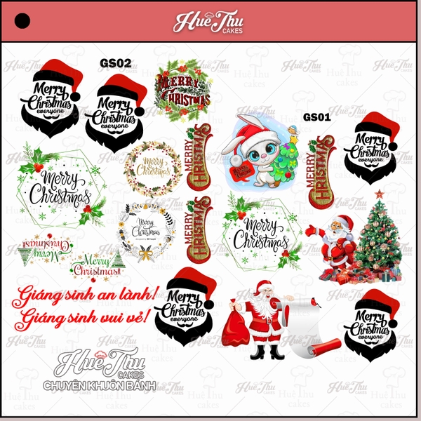 Tấm Decal Trong chủ đề Lễ Giáng Sinh - Noel, chữ dán tem dán lên bánh trang trí bánh rau câu tiện lợi (nhiều mẫu)