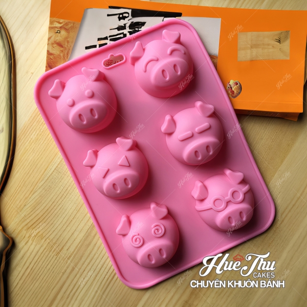 Khuôn silicon Mặt Heo Đại Ca (vỉ 6 hình) làm bánh rau câu 3D 4D nhấn xôi, fondant, socola, nến hanmade