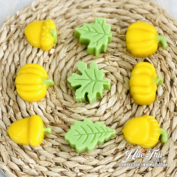 Khuôn silicon Bí Ngô, Lá Phong A146 (vỉ 9 hình) làm bánh rau câu 3D 4D nhấn xôi, fondant, socola, nến hanmade