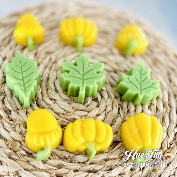 Khuôn silicon Bí Ngô, Lá Phong A146 (vỉ 9 hình) làm bánh rau câu 3D 4D nhấn xôi, fondant, socola, nến hanmade