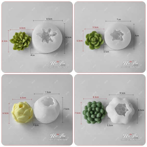 Bộ 7 khuôn silicon Xương Rồng Sen Đá 107 làm bánh rau câu 3D 4D nhấn xôi, fondant, socola, nến hanmade