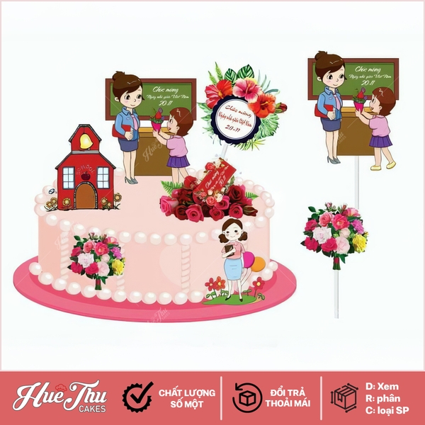 Que cắm chủ đề Thầy Cô ngày 20-11 (6 chi tiết) - phụ kiện trang trí bánh rau câu, bánh kem