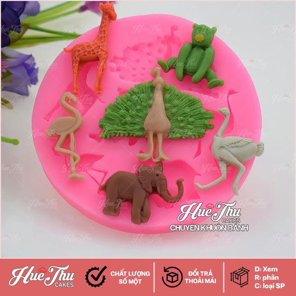 Khuôn silicon Voi, Gấu Chim Công...(vỉ nhiều hình) làm bánh rau câu 3D 4D nhấn xôi, fondant, socola, nến hanmade