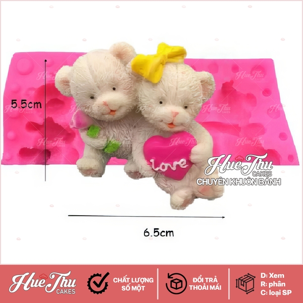 Khuôn silicon Cặp Gấu làm bánh rau câu 3D 4D nhấn xôi, fondant, socola, nến hanmade