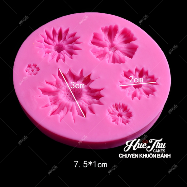 Khuôn silicon hoa Cúc trung (vỉ nhiều bông) làm bánh rau câu 3D 4D nhấn xôi, fondant, socola, nến hanmade