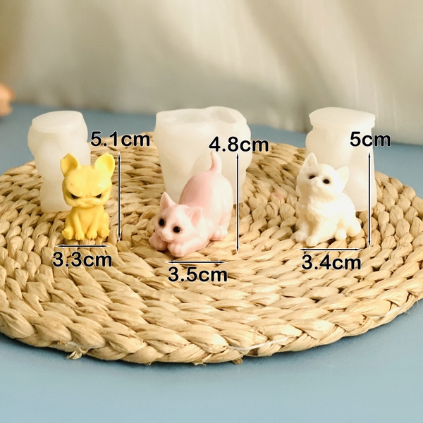 Khuôn silicon Chó Mèo Thú Cưng A148 (nhiều mẫu) làm bánh rau câu 3D 4D nhấn xôi, fondant, socola, nến hanmade