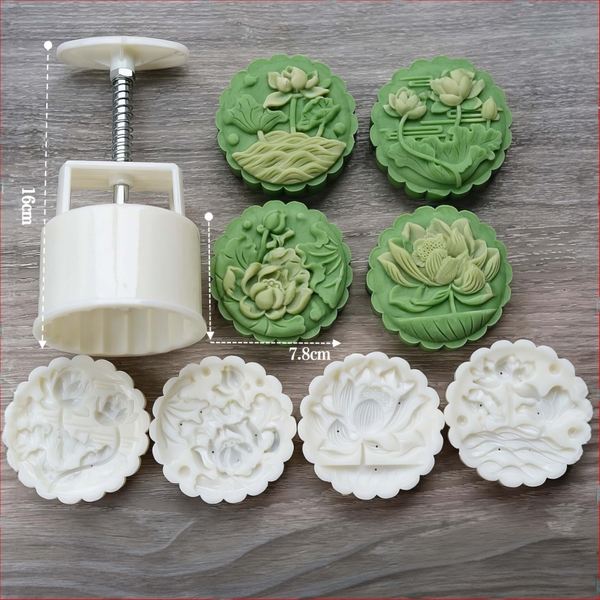 Khuôn lò xo Hoa Sen LX2 150g (4 mặt) - khuôn làm bánh trung thu, bánh dứa, bánh cốm xu xê, nhấn xôi hoa đậu