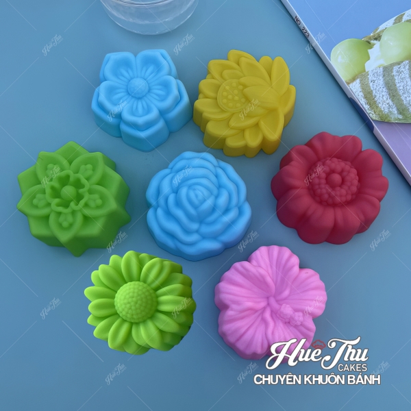 Khuôn silicon Nhiều Loại Hoa 5cm (10 cái) làm bánh rau câu, nhấn xôi, bánh da lợn