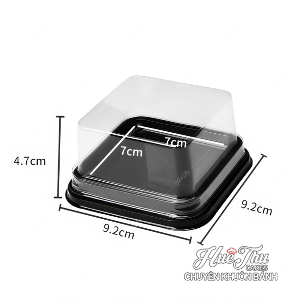 Hộp nhựa nắp trong XY80S 9x9cm (10 hộp) đế đen, đế vàng đựng bánh rau câu, trung thu