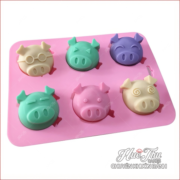 Khuôn silicon Mặt Heo Đại Ca (vỉ 6 hình) làm bánh rau câu 3D 4D nhấn xôi, fondant, socola, nến hanmade