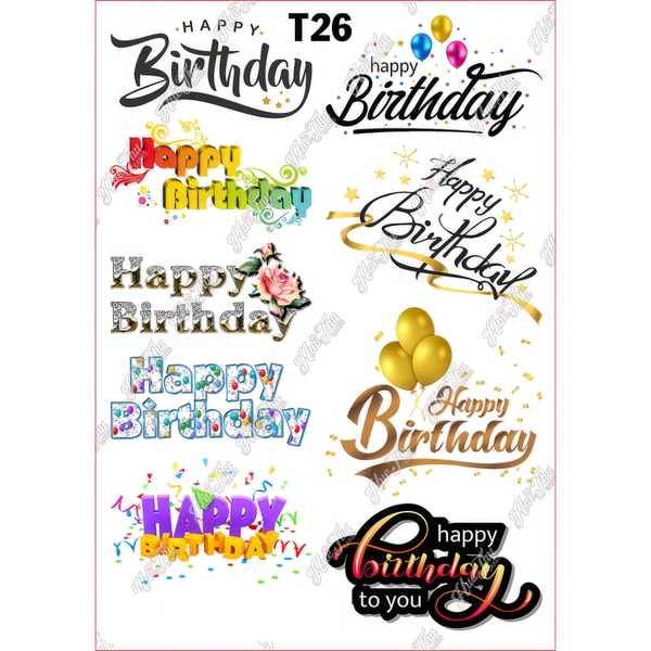 Tấm Decal Trong chủ đề Sinh Nhật, chữ dán tem dán lên bánh trang trí bánh rau câu tiện lợi (nhiều mẫu)