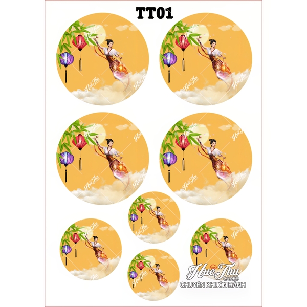 Tấm Decal Trong chủ đề Trung Thu, chữ dán tem dán lên bánh trang trí bánh rau câu tiện lợi (nhiều mẫu)