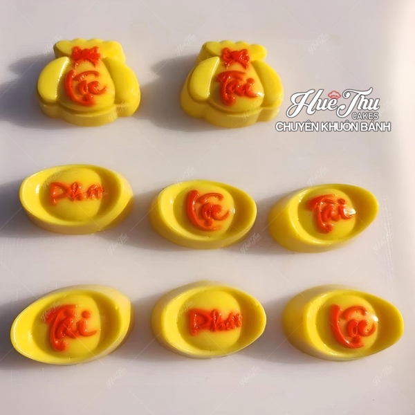 Khuôn Thỏi Vàng Túi Vàng (có chữ) làm bánh rau câu 3D 4D nhấn xôi, fondant, socola, nến hanmade