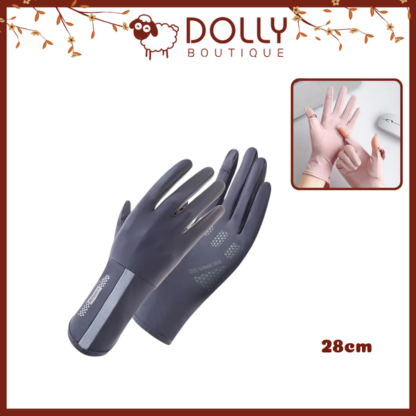 Găng Tay Chống Tia UVA/UVB Nam Nữ Dài SPORT Xỏ Hở Ngón 28cm - Màu Xanh Đen