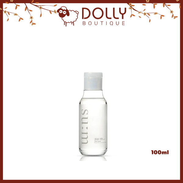 Nước tẩy trang Su:m37 Skin Saver Essential Cleansing Water 100ml, chai nhựa trong suốt, thiết kế tối giản, giúp làm sạch sâu và dịu nhẹ cho da nhạy cảm.