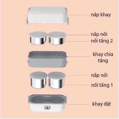 Hộp Cơm Cắm Điện Văn Phòng BuCook - 2 tầng 4 ngăn, cắm điện làm nóng, cao cấp, nhỏ gọn, chắc chắn