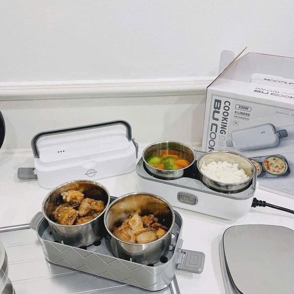 Hộp Cơm Cắm Điện Văn Phòng BuCook - 2 tầng 4 ngăn, cắm điện làm nóng, cao cấp, nhỏ gọn, chắc chắn