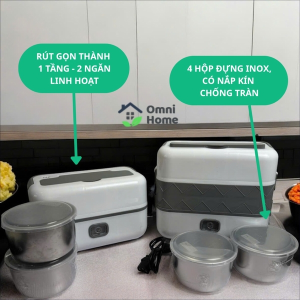 Hộp Cơm Cắm Điện Văn Phòng BuCook - 2 tầng 4 ngăn, cắm điện làm nóng, cao cấp, nhỏ gọn, chắc chắn