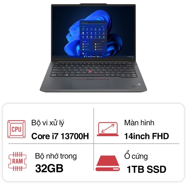 Laptop Lenovo ThinkPad E14 GEN 5 21JK00FMVN (Core i7 13700H/ 32GB/ 1TB SSD/ Intel Iris Xe Graphics/ 14.0inch Full HD/ Windows 11 Home/ Black/ Aluminium/ 2 Year)