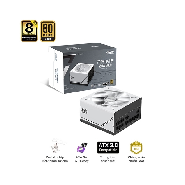 Nguồn Asus AP-750G(80PlusGOLD/ATX 3.0/PCIe Gen 5.0 /Full Modular/Màu Trắng).