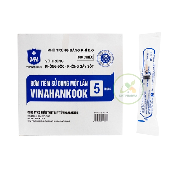 Bơm tiêm sử dụng một lần VINAHANKOOK 5ml/cc (Hộp 100 cái)
