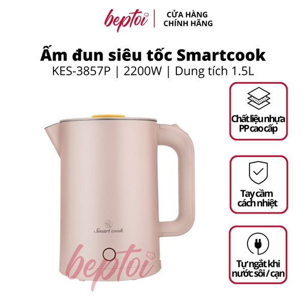 Ấm siêu tốc Smartcook 1.5Lít, bình siêu tốc Inox 304 Smartcook KES-3857P